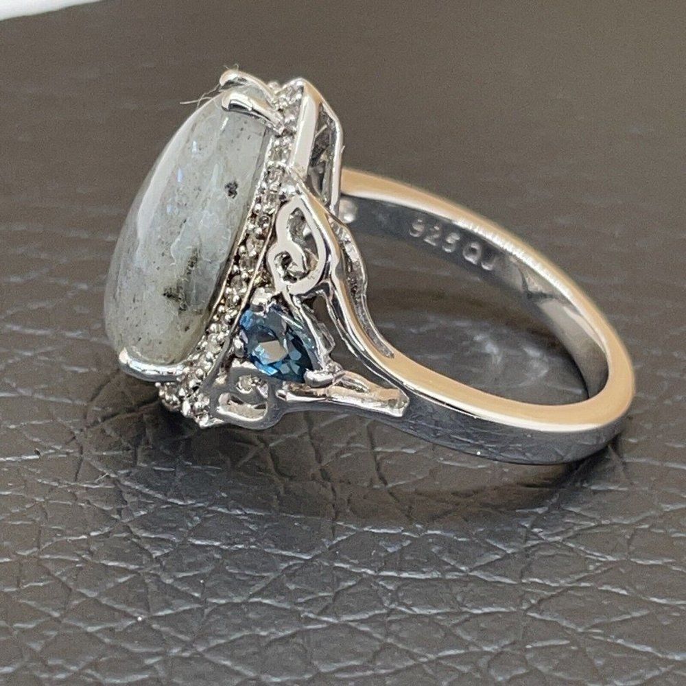 Colleen Lopez Labradorite Ring London Blue Topaz Sterling .925 White Topaz 7.75 - Picture 7 of 11